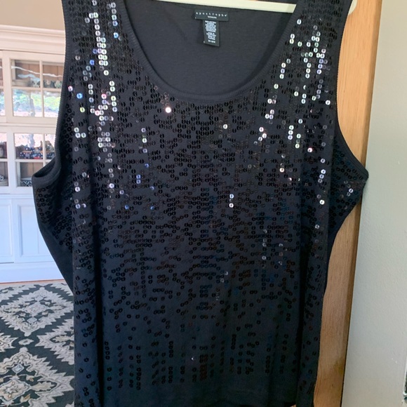 Worn once Apostrophe Woman Black Sequin ribbed Tank Top Size 22-24 - Picture 3 of 8
